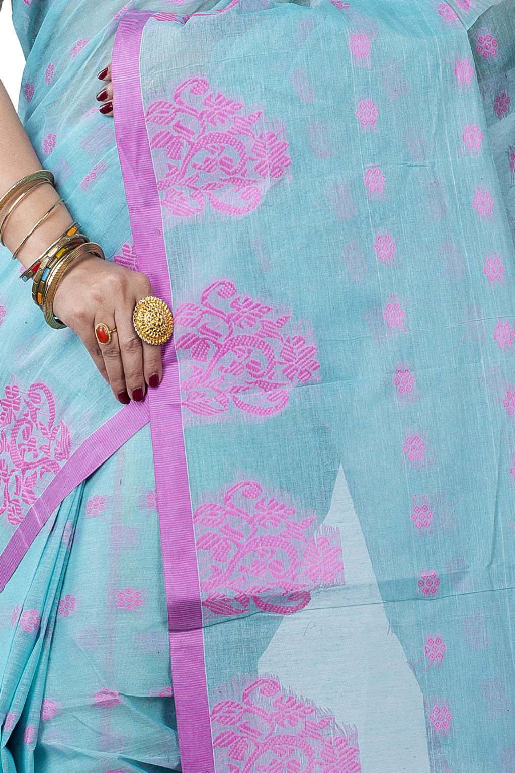 Cyan Pure Cotton Botgach Tant Saree (536)